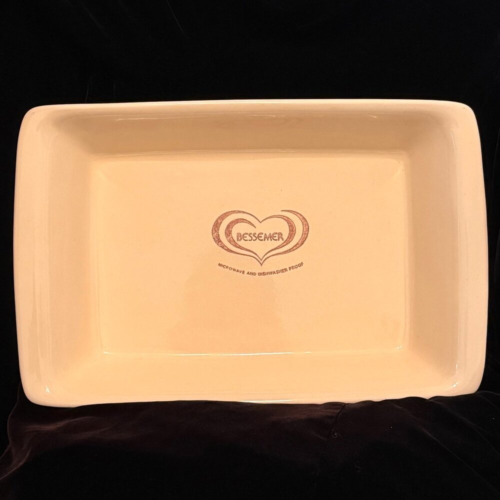 Vintage Bessemer Stoneware Rectangular Deep Pie Dish 13" X 9" Casserole
